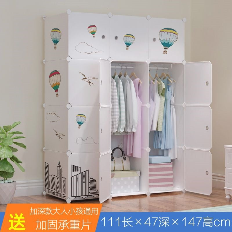 Simple wardrobe for home bedroom cabinet rental house simple folding assembly dormitory reinforced baby kids wardrobe cupboard