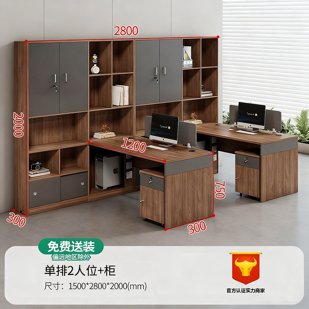 Financial office desk set - executive office desk with high cabinet, two-seat facing configuration for accountants and managers