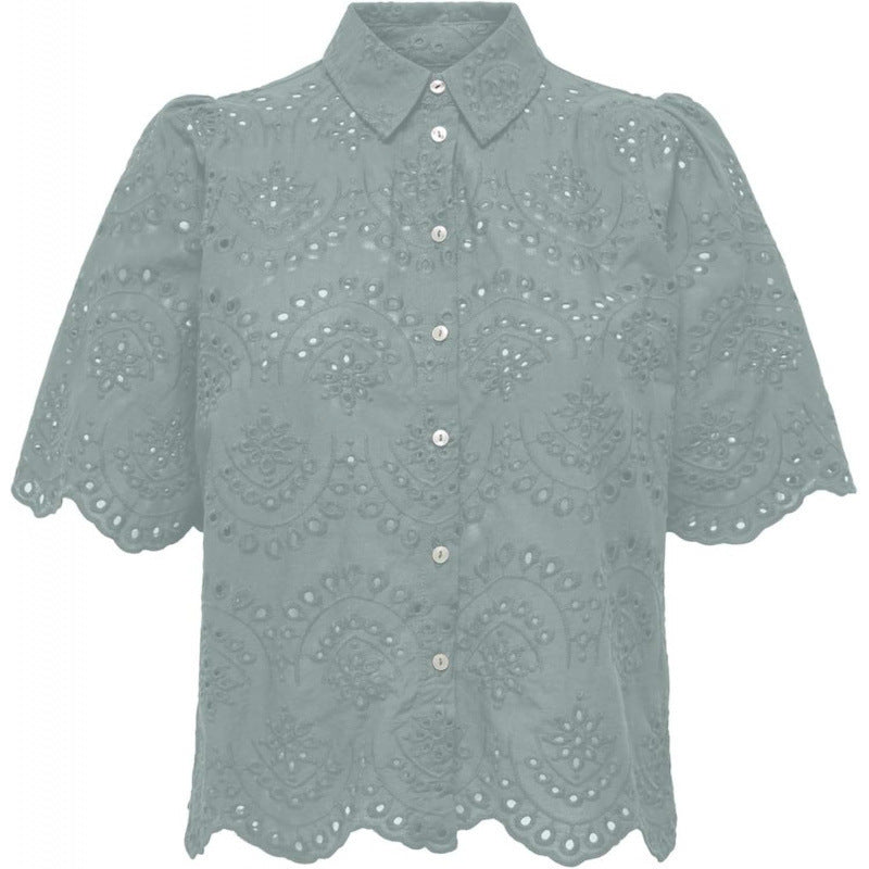 Amazon fashion cut out crochet short sleeve shirt women's  summer new arrivalfashioncasualeleganttops