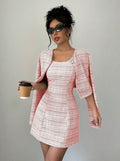 Fall and winternew arrivaleuropean and american clothing single-breasted shortoutwear+frenchretro tweed styledresstwo-piece set for women
