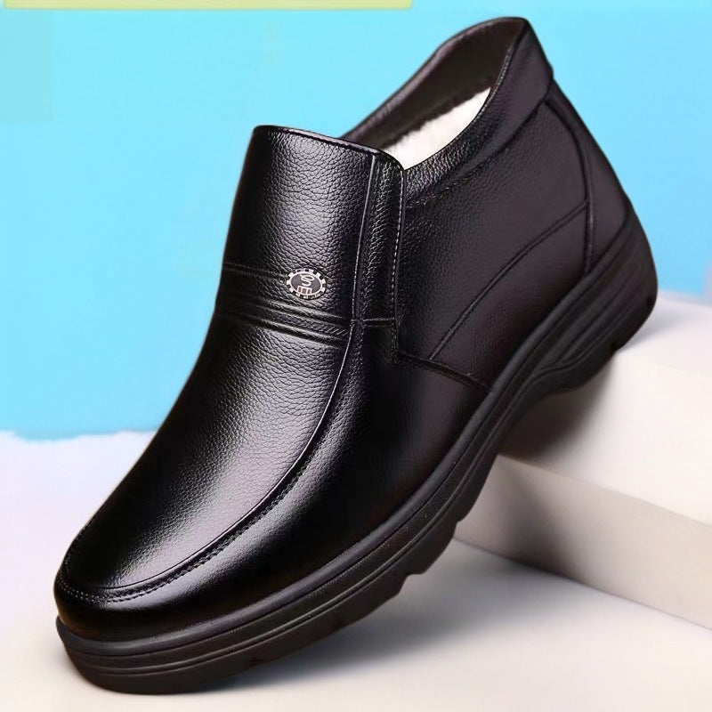 2025 new dad shoes non-slip leather shoes for seniors, high-top cotton shoes for men, winter warm cotton boots for middle-aged and elderly men