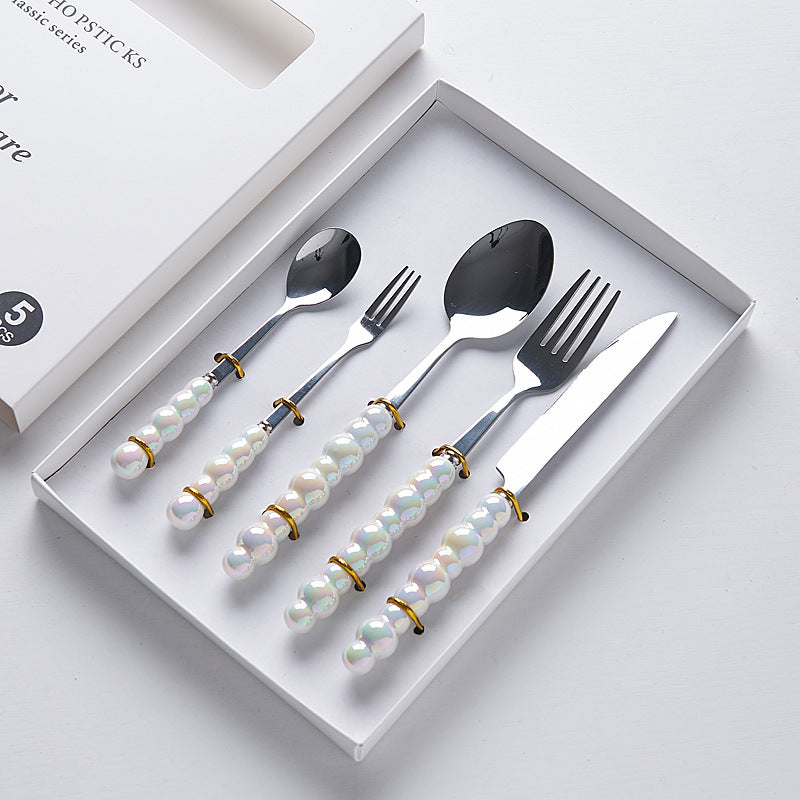 Luxury ceramic handle cutlery set - high-end stainless steel dinnerware gift box for home use - western style knives, forks, and spoons - perfect for gifting
