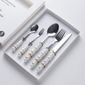 Luxury ceramic handle cutlery set - high-end stainless steel dinnerware gift box for home use - western style knives, forks, and spoons - perfect for gifting