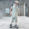 Boys' summer outfit set  new kids' summer tracksuit big kids' tank top stylish boy's lightweight two-piece set