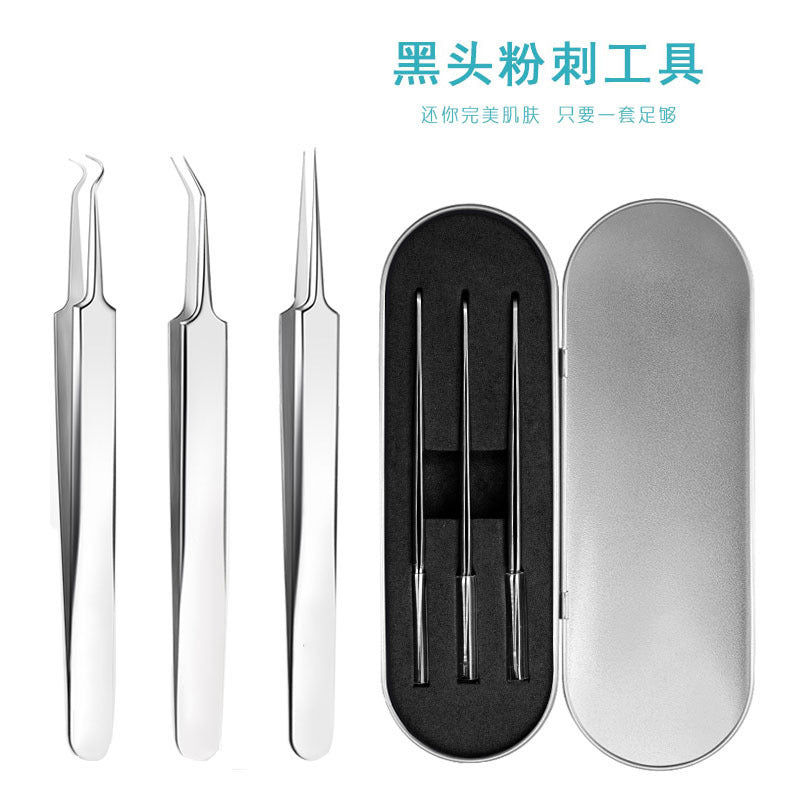 Stainless steel acne clip, acne needle, acne needle, acne picking 3-piece set, blackhead clip, acne tweezers suitin stock