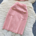 Pure desire style silmsweet season metal buckle sleeveless tops hip cover skirt knittingtwo-piece set women's summersuit