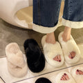 Fall and winter 2023new arrival fur slippers women's fashionoutwearstuffedthick sole slippers k-style cross strap home cotton slippers