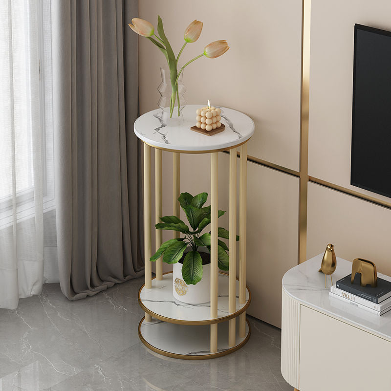 Italian light luxury slate pattern solid wood flower stand living room floor-standing balcony storage rack succulent flower pot bracket plant stand