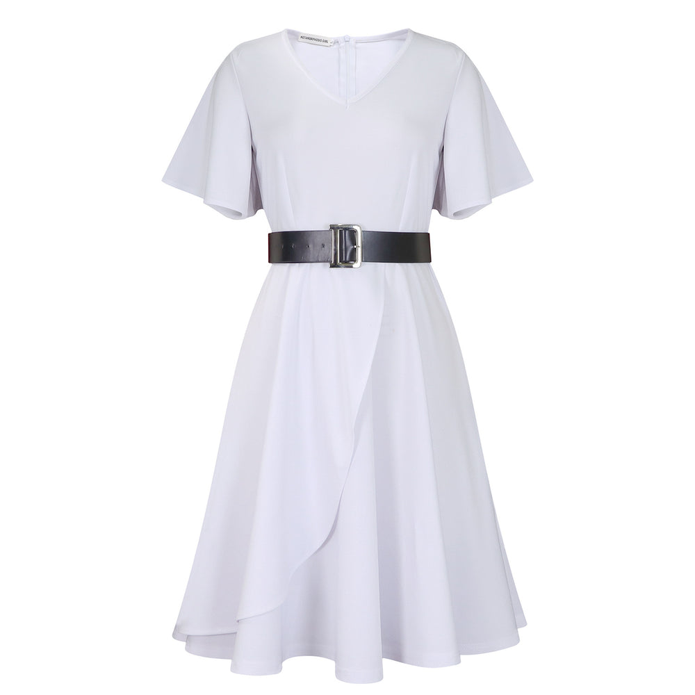 C8624  plus size women's summer fashion elegant v-neck flared sleeve a-line dress - african export style