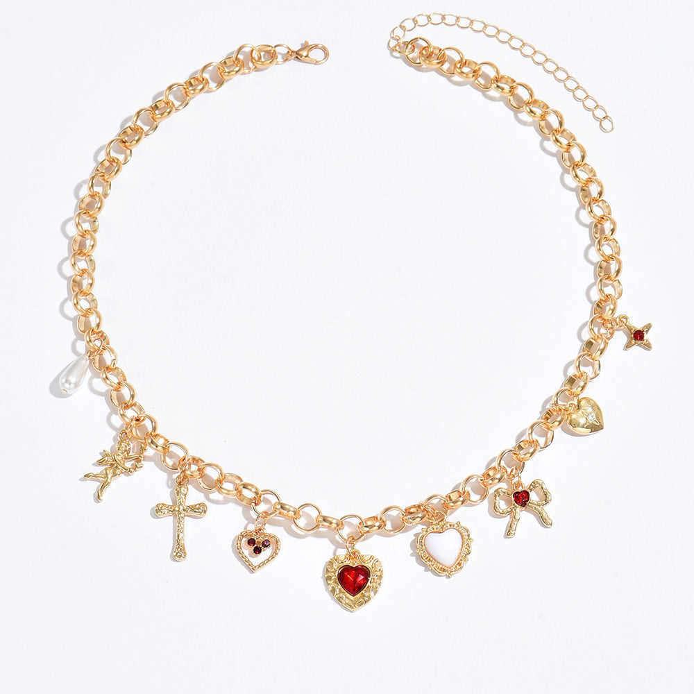 Cross pendant wholesale european and american cross-border fashion exaggerated love necklace women's sweet bow imitation pearl necklace