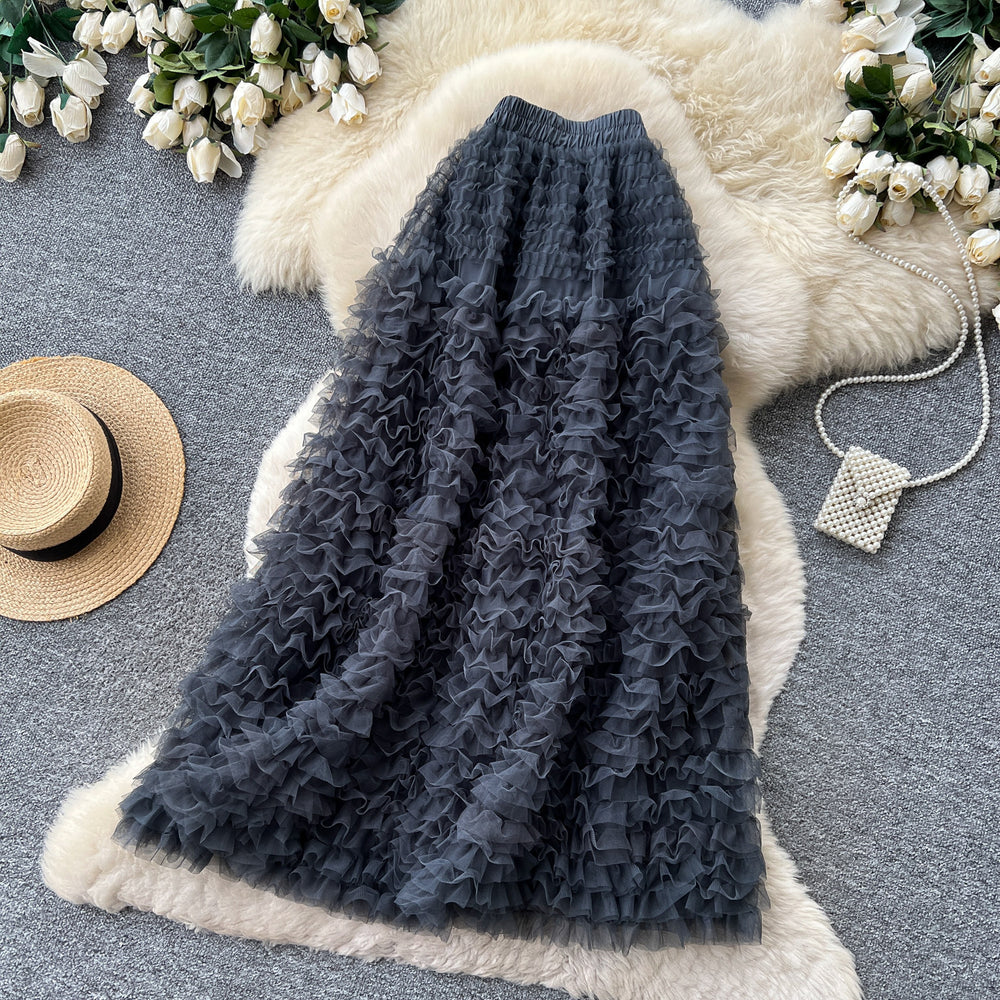 K-style high waist a-line sweet skirt women's multi-layer cake skirt slimming look tutu skirt work clothingsweet mid-length skirt