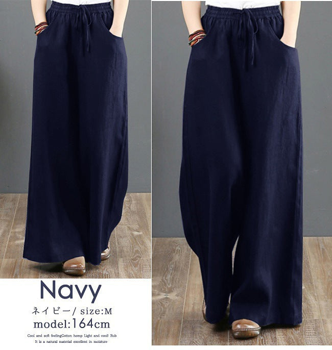 draped loose pants women's summerhigh waist cotton and linen pants casualloosestraight-leg pants