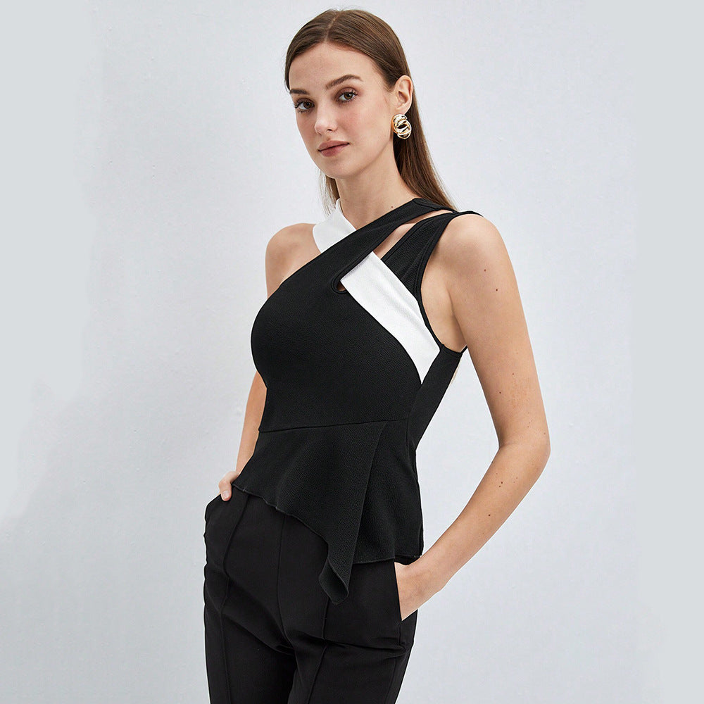 hot-selling cross-border women's instrendy style vest spring and summer contrast color design cross suspender top