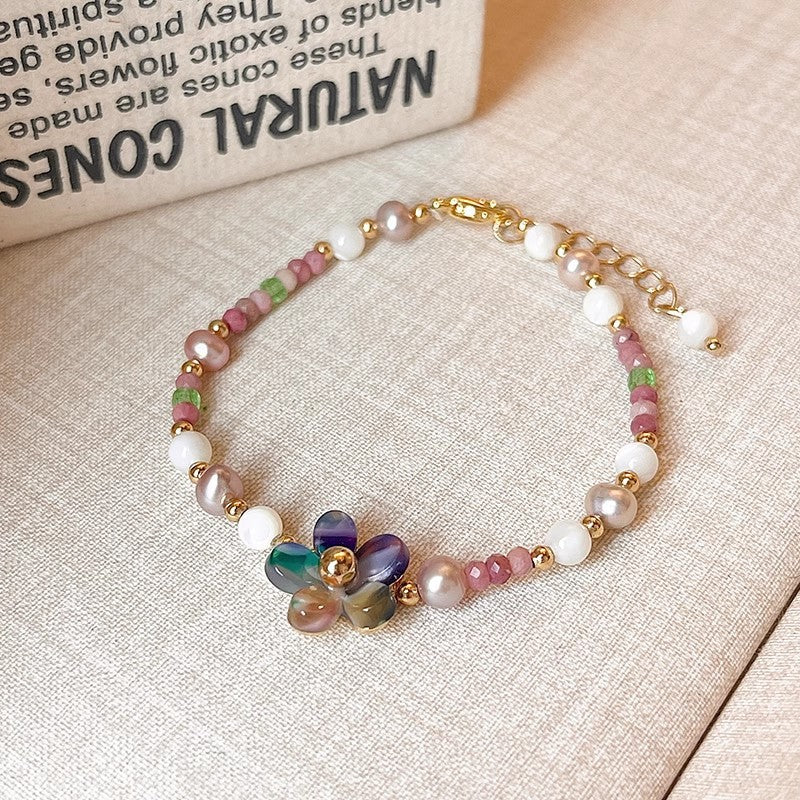 Colorful beaded dopamine bracelet for besties - floral pearl bracelet, chic & exquisite, 2025 new arrival