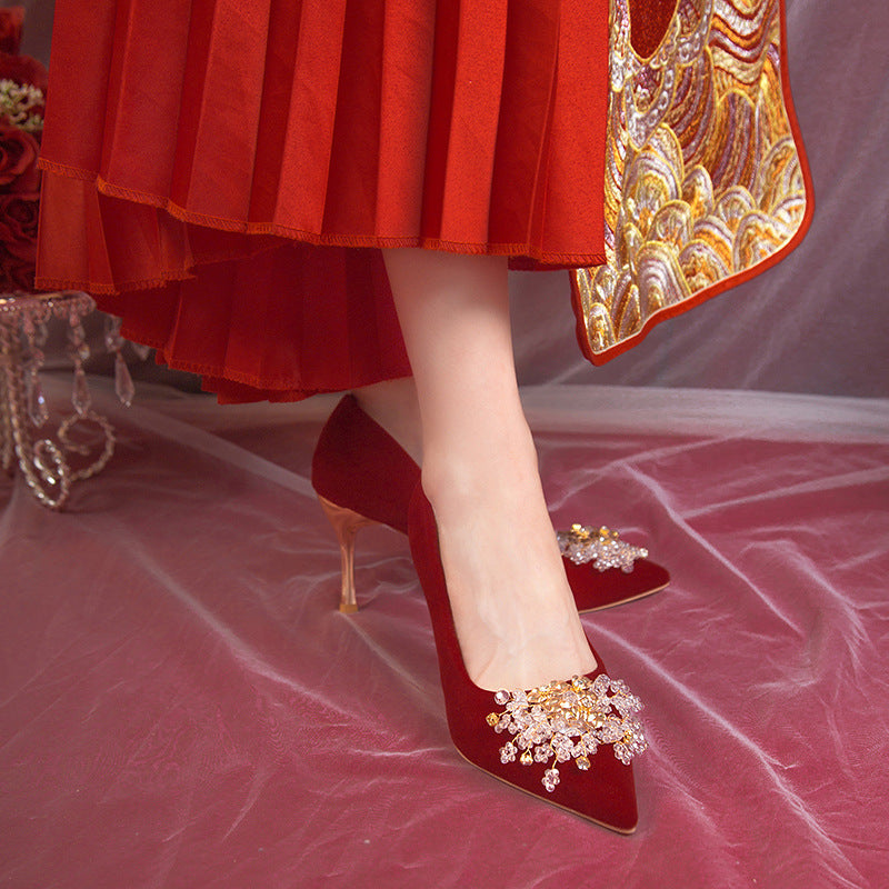 Wedding shoes bridal shoes red stilettos winter 2022 new arrival not tired feet chinese style xiuhe wedding shoes