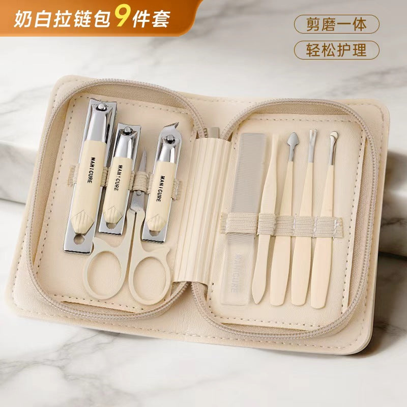 Stainless steel manicure & pedicure tool set - 9 piece kit: includes nail clippers, eyebrow scissors, earwax removal tool, and nail file - wholesale