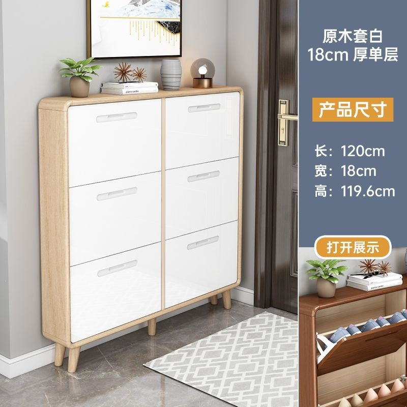 Solid wood shoe cabinet - slim, large capacity, space-saving design for home entryways, small apartments, and modern hallways