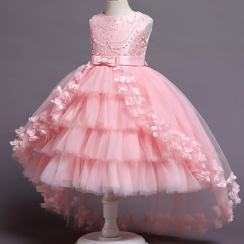 Ready-to-ship wholesale children's wedding dresses, princess gowns with train, bow-tie dresses, flower girl dresses, kids' dresses