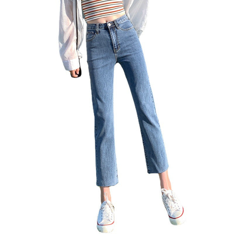 Commutingstraight-leg pants hot-selling new arrivalcasual denim nine-point pants easiest for matchhigh waistslimming look hip-lifting washed jeans