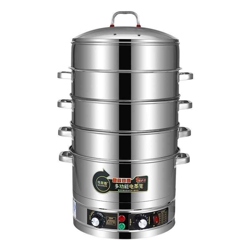 Stainless steel electric steamer, new three-tier steaming and cooking pot, large capacity multifunctional commercial multi-layer steamer