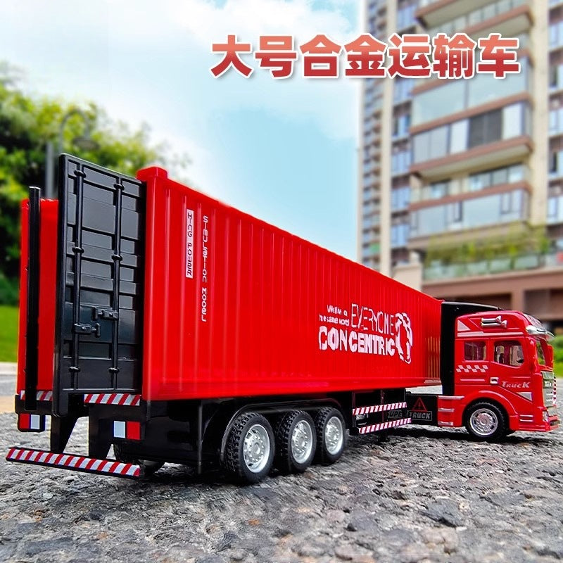 Die-cast alloy semi-truck toy - kids' playset with trailer, container transport, and realistic container model - perfect for young truck enthusiasts!