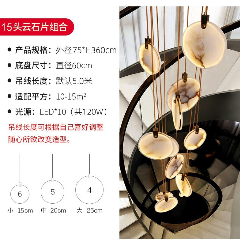 Accessible luxury all-copper spanish marble living room chandelier new chinoiserie round cake restaurant duplex house courtyard rotate staircase