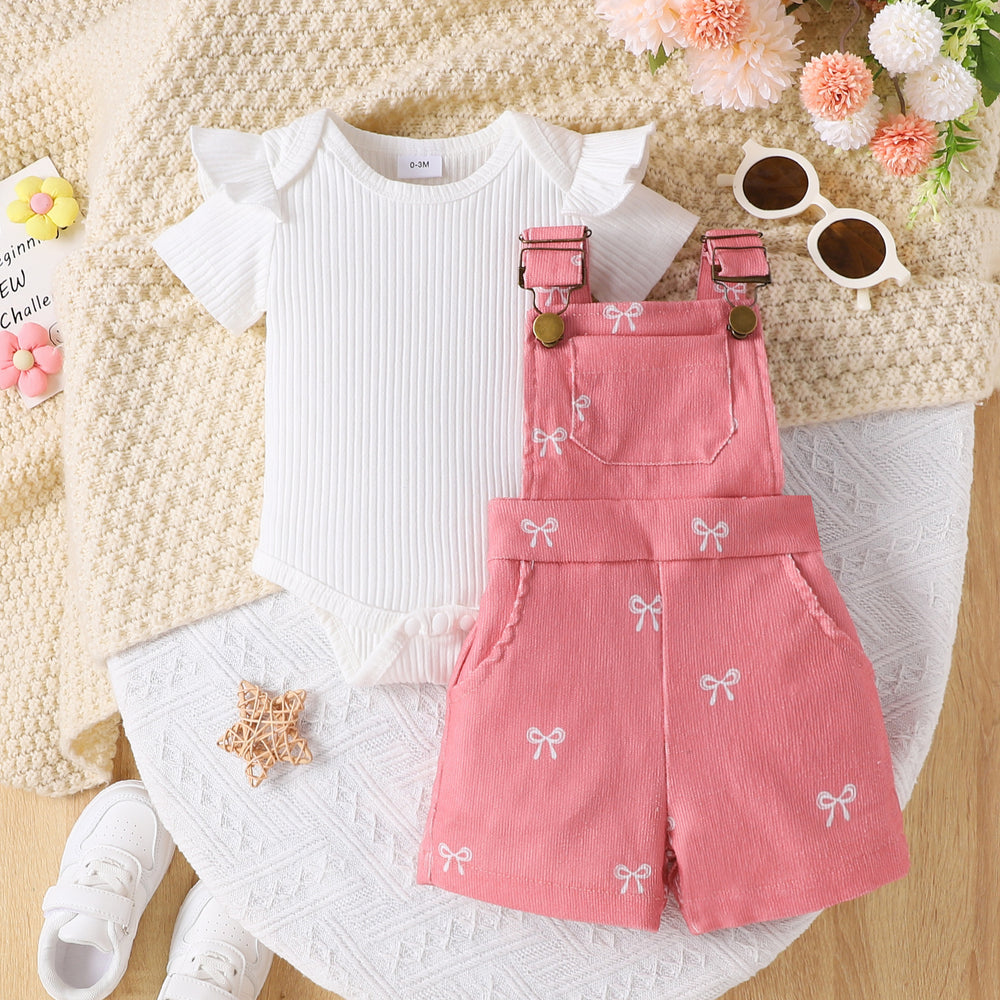 Children's clothing  fashion off-white pit striped khaki + printed suspender shorts cross-border children
