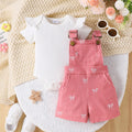 Children's clothing  fashion off-white pit striped khaki + printed suspender shorts cross-border children
