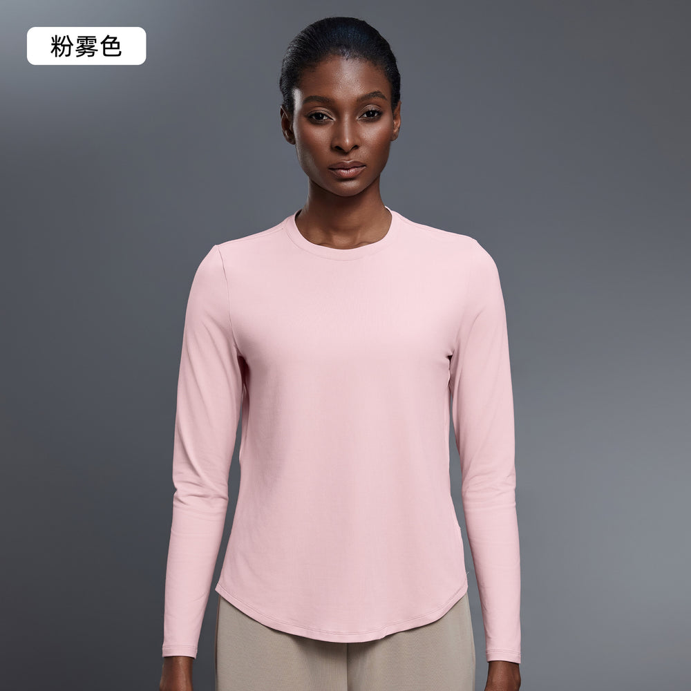 Autumn crew neck yoga top - loose fit, slimming, fitness top, casual & versatile, long sleeve women's activewear - d25148