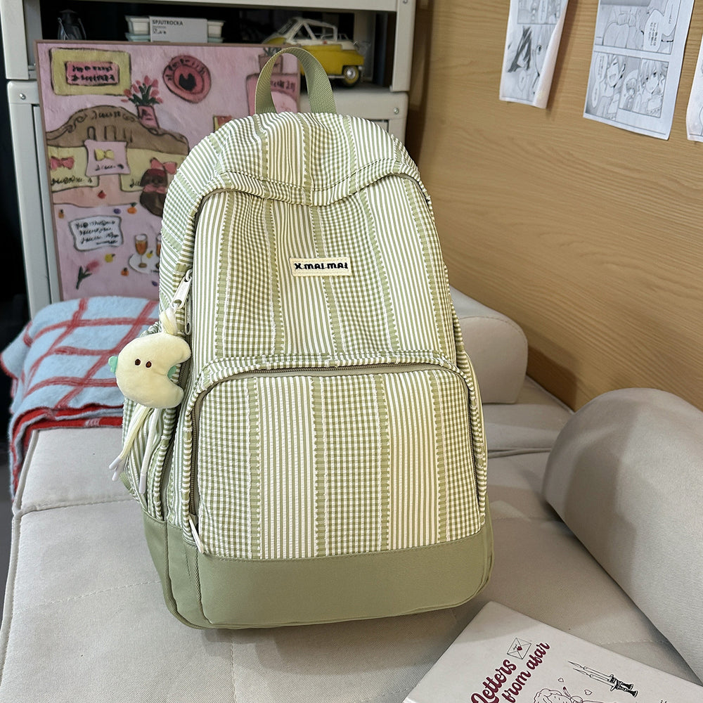 New sweetheart girl wavy plaid backpack - unique design, minimalist style, versatile and perfect for female college students