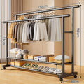 **[reinforced 25mm diameter tubing] 150cm black double-decker parallel bars with wheels**