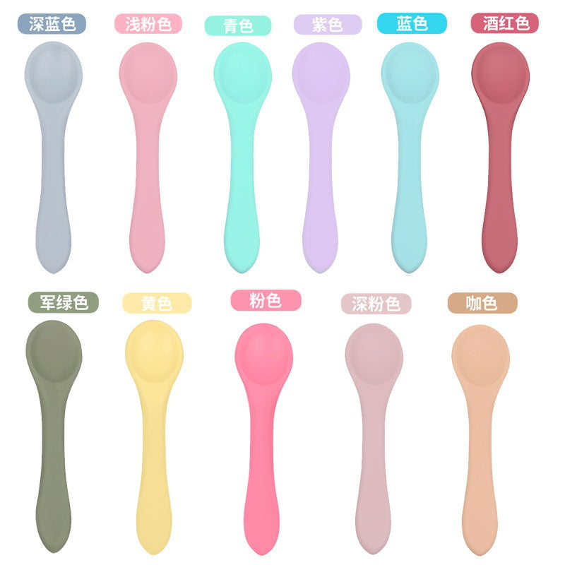Children's fork and spoon baby spoon Children's learning to eat training Baby fork tableware Self-eating rice spoon Silicone