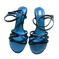 Za's 2025 new french-style women's high heels: pointed-toe, stiletto, criss-cross buckle, fashionable open-back sandals in peacock green