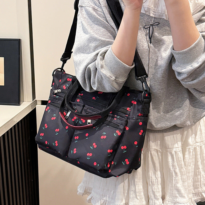 New Corduroy Printed Cherry Women's Tote Bag Shoulder Crossbody Bag Casual Large Capacity Handbag Mommy Bag