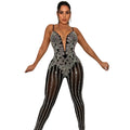 C5866 cross-border fashion nightclub mesh rhinestone see-through suspender jumpsuit women's clothing for  and