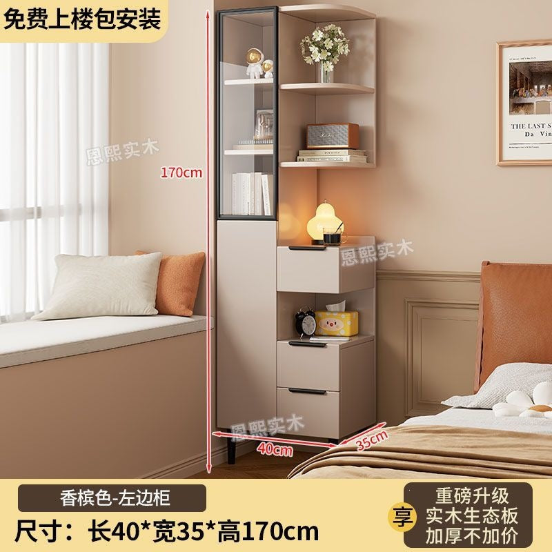 Solid wood bedside table storage cabinet for home bedroom modern casual tall cabinet bookshelf all-in-one small apartment ultra-narrow storage cabinet