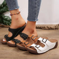 European size exportplus sizethick sole belt buckle flip-flops women's cross-slope heel stitching open toe beach sandals