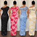 C7670 cross-border   fashion women's elegant mesh one-shoulder bodycon dress