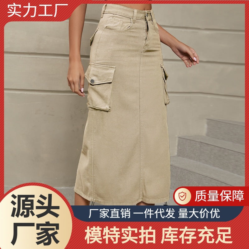 European and american clothing  cross-border foreign trade unique site  new arrival denim workwear skirt casual mid-length skirt trendy