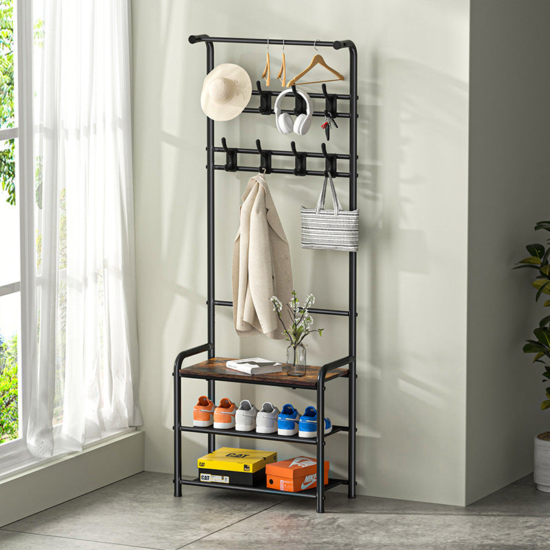 Simple floor coat rack shoe rack integrated combination household shoe rack bedroom living room hanger foyer shoe rack