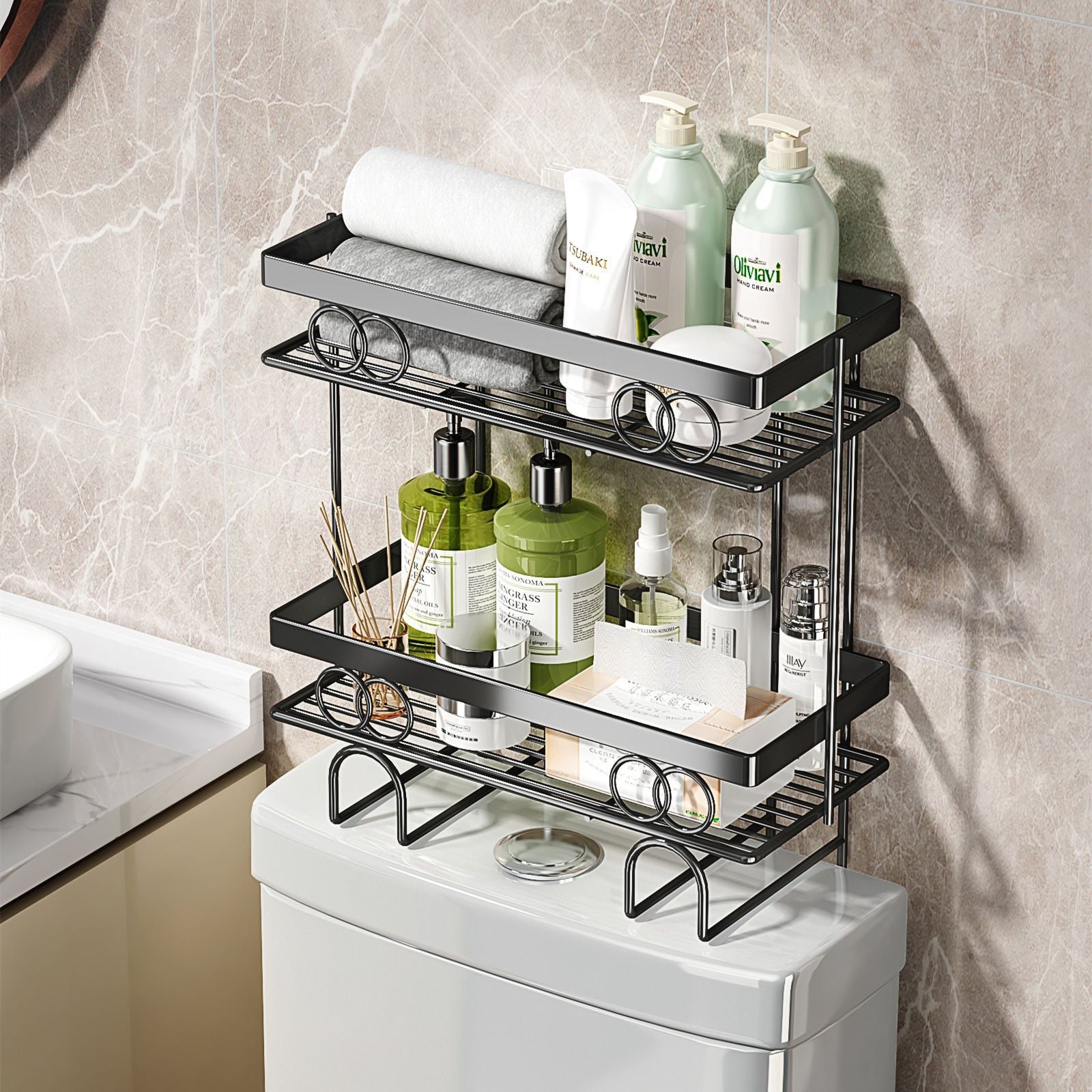 Shelf above the toilet, shower gel, shampoo, toilet holder, no punching, wall-mounted bathroom storage rack.