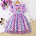 Girls' dress for toddlers and young children, printed short-sleeve mesh dress