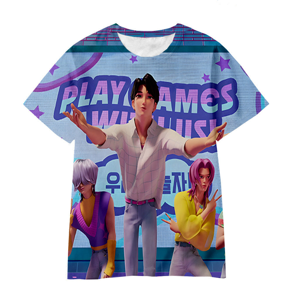 Witcher boy group 3d digital printing cross-border overseas casual loosefashion t-shirt k-pop girls t-shirt