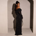 new european and american style women's winter one-shoulder mesh dress with silver thread, waist-cinching, and bodycon design