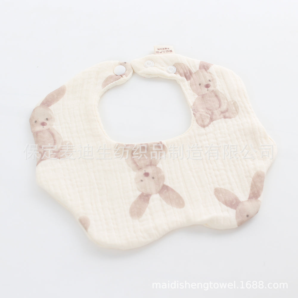 Gauze pure cotton baby saliva towel baby newborn six-layer eating bib cartoon water-absorbent anti-fouling bib wholesale