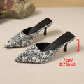 Summer pointed toe new chinoiserie cross-border high-heeled slippers 2026new arrival thin heel plus sizeprinting toe-cap half slippers for women
