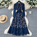 Frenchniche styleaccessible luxury socialiteclassy sense hook flower lacedress women's autum waist slimming lookelegant dress