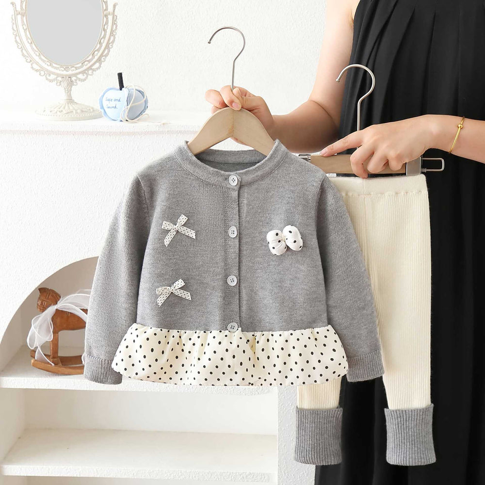Girls' sweater set - new autumn/winter  collection: little girl's polka dot lace trim cardigan and leggings two-piece set