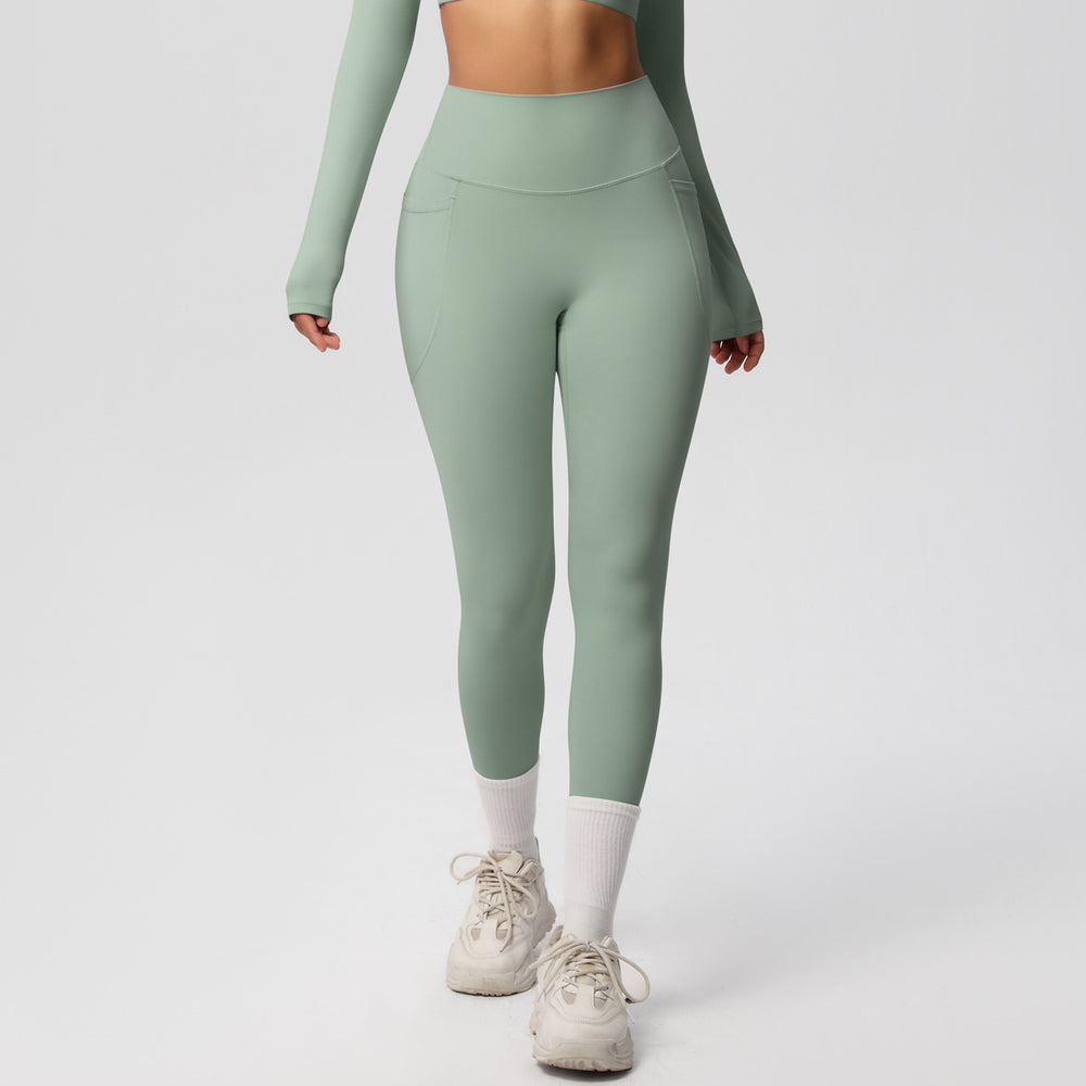 new arrivalhigh waist hip lifting tight yoga pants nude quick-drying flap pocket pants outdoor running fitness sports pants