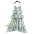 Vacation style halter suspender pure lust style dress women's summerk-stylerufflesv neckhigh waistslimming look long skirt